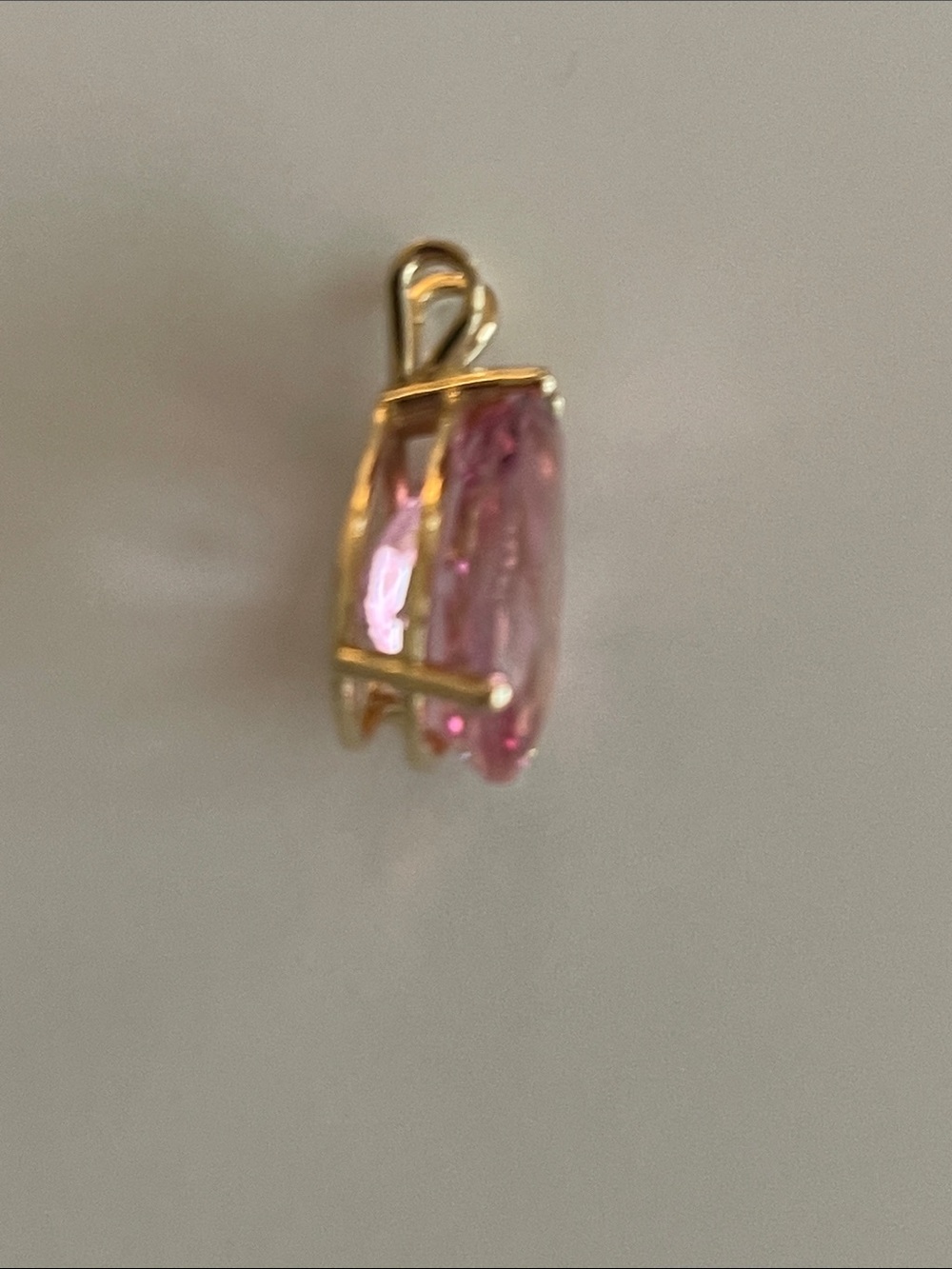 14k Gold Tear Drop Pink Stone Pendant - Picture 3 of 6